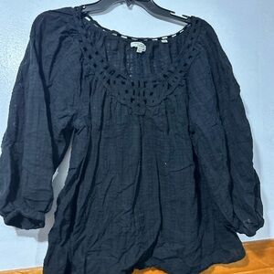 Max Studio Black Crochet Yoke Peasant Tunic